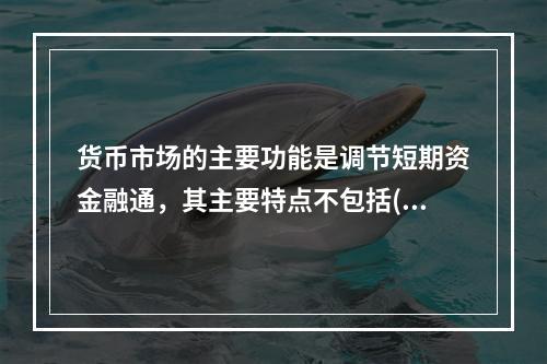 货币市场的主要功能是调节短期资金融通，其主要特点不包括()。