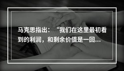 马克思指出：“我们在这里最初看到的利润，和剩余价值是一回事，