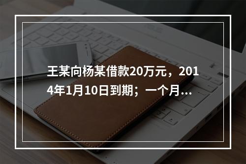 王某向杨某借款20万元，2014年1月10日到期；一个月后，