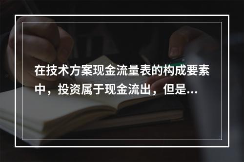 在技术方案现金流量表的构成要素中，投资属于现金流出，但是（　