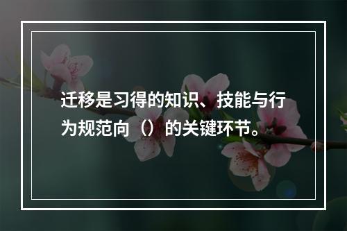 迁移是习得的知识、技能与行为规范向（）的关键环节。