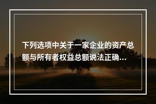 下列选项中关于一家企业的资产总额与所有者权益总额说法正确的是