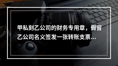 甲私刻乙公司的财务专用章，假冒乙公司名义签发一张转账支票交给