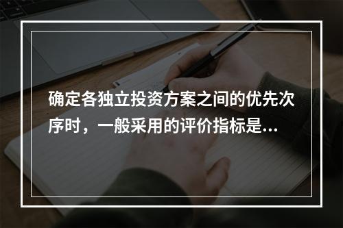 确定各独立投资方案之间的优先次序时，一般采用的评价指标是()