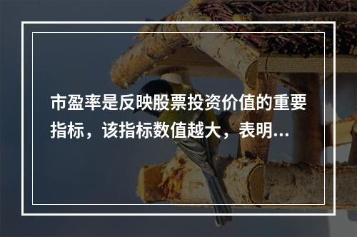 市盈率是反映股票投资价值的重要指标，该指标数值越大，表明投资