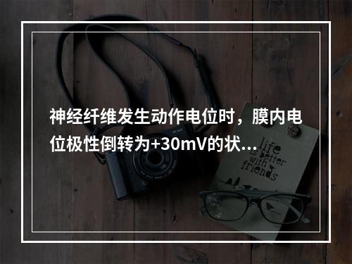 神经纤维发生动作电位时，膜内电位极性倒转为+30mV的状态，