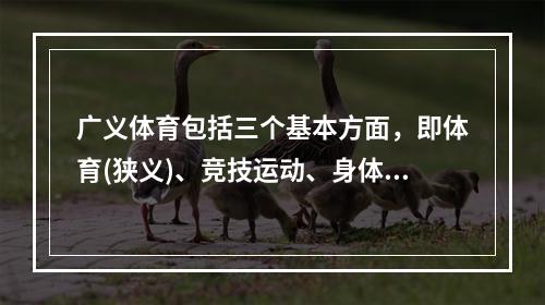 广义体育包括三个基本方面，即体育(狭义)、竞技运动、身体锻炼