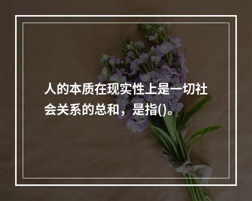 人的本质在现实性上是一切社会关系的总和，是指()。