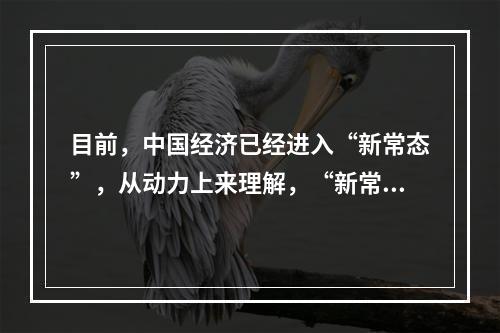 目前，中国经济已经进入“新常态”，从动力上来理解，“新常态”