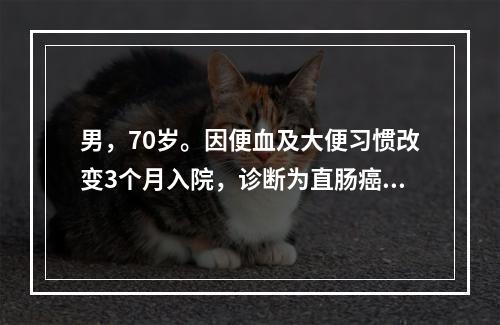 男，70岁。因便血及大便习惯改变3个月入院，诊断为直肠癌，准