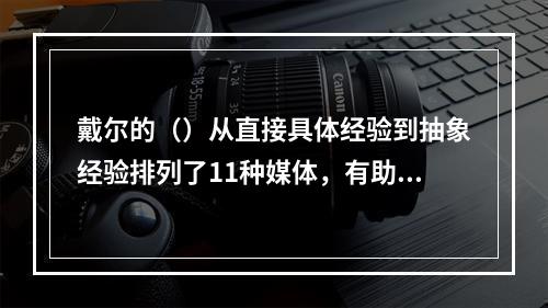 戴尔的（）从直接具体经验到抽象经验排列了11种媒体，有助于根