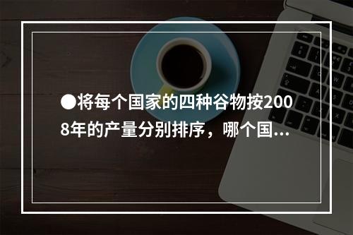 ●将每个国家的四种谷物按2008年的产量分别排序，哪个国家产