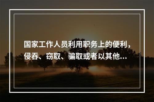 国家工作人员利用职务上的便利，侵吞、窃取、骗取或者以其他手段