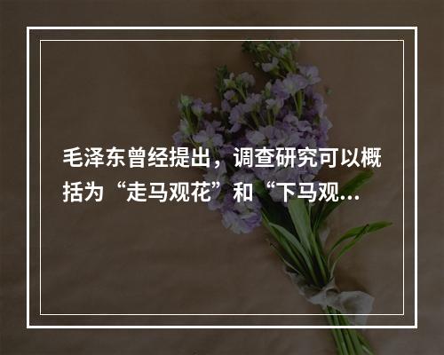 毛泽东曾经提出，调查研究可以概括为“走马观花”和“下马观花”