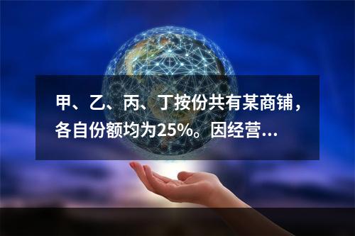 甲、乙、丙、丁按份共有某商铺，各自份额均为25%。因经营理念