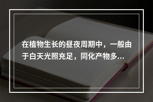 在植物生长的昼夜周期中，一般由于白天光照充足，同化产物多，所