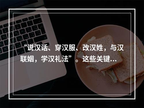 “说汉话、穿汉服、改汉姓，与汉联姻，学汉礼法”。这些关键词与