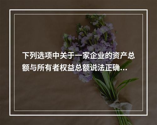 下列选项中关于一家企业的资产总额与所有者权益总额说法正确的是