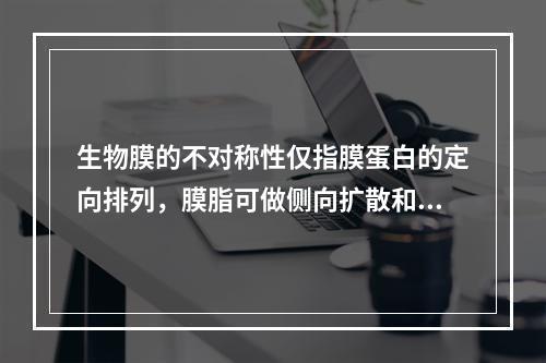 生物膜的不对称性仅指膜蛋白的定向排列，膜脂可做侧向扩散和翻转