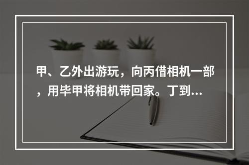 甲、乙外出游玩，向丙借相机一部，用毕甲将相机带回家。丁到甲家