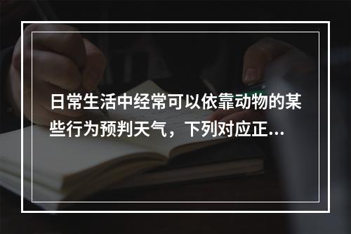 日常生活中经常可以依靠动物的某些行为预判天气，下列对应正确的