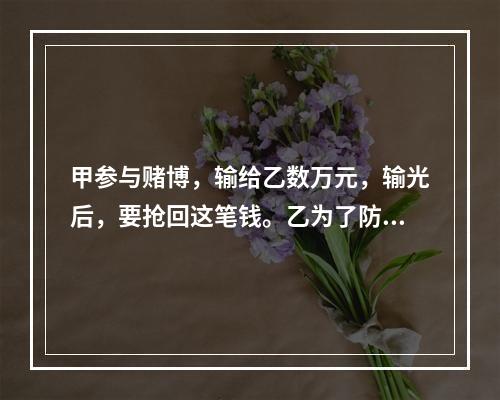 甲参与赌博，输给乙数万元，输光后，要抢回这笔钱。乙为了防止钱