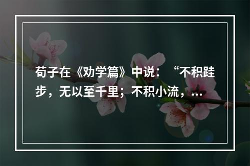 荀子在《劝学篇》中说：“不积跬步，无以至千里；不积小流，无以