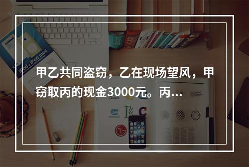 甲乙共同盗窃，乙在现场望风，甲窃取丙的现金3000元。丙发现