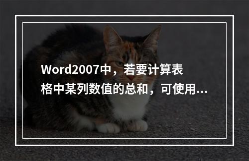 Word2007中，若要计算表格中某列数值的总和，可使用的统