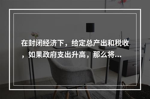 在封闭经济下，给定总产出和税收，如果政府支出升高，那么将会发