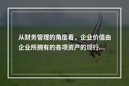 从财务管理的角度看，企业价值由企业所拥有的各项资产的现行市场