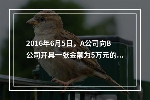 2016年6月5日，A公司向B公司开具一张金额为5万元的支票