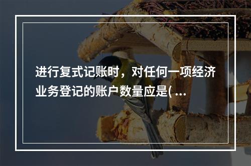 进行复式记账时，对任何一项经济业务登记的账户数量应是( )。