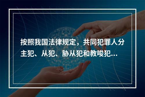 按照我国法律规定，共同犯罪人分主犯、从犯、胁从犯和教唆犯。其