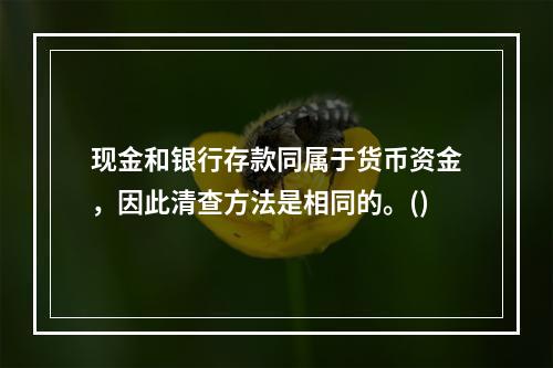 现金和银行存款同属于货币资金，因此清查方法是相同的。()