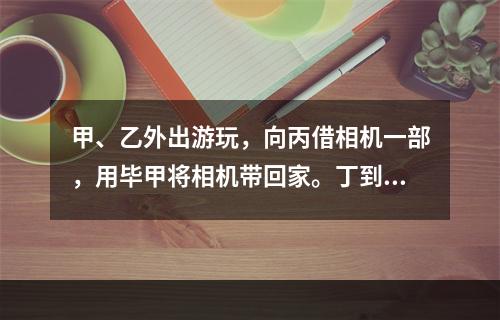 甲、乙外出游玩，向丙借相机一部，用毕甲将相机带回家。丁到甲家