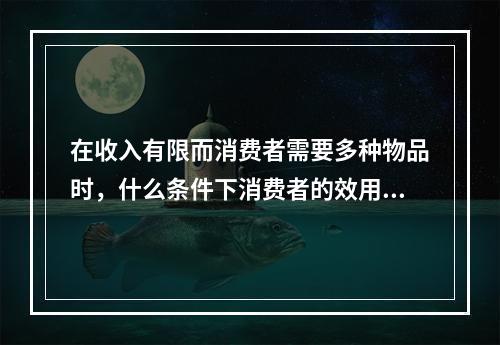 在收入有限而消费者需要多种物品时，什么条件下消费者的效用达到