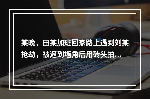 某晚，田某加班回家路上遇到刘某抢劫，被逼到墙角后用砖头拍在刘