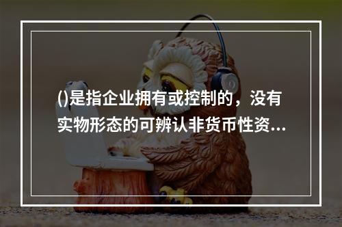 ()是指企业拥有或控制的，没有实物形态的可辨认非货币性资产。