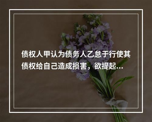 债权人甲认为债务人乙怠于行使其债权给自己造成损害，欲提起代位