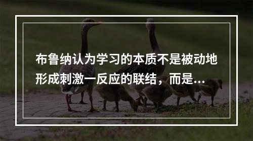 布鲁纳认为学习的本质不是被动地形成刺激一反应的联结，而是主动