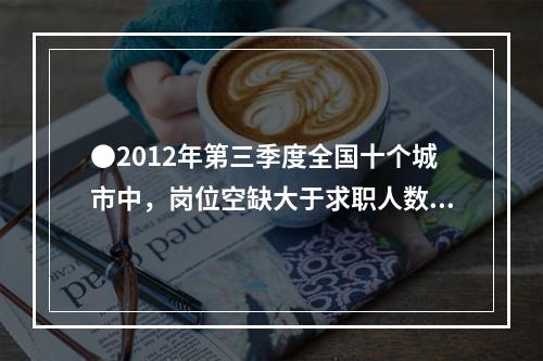 ●2012年第三季度全国十个城市中，岗位空缺大于求职人数缺口