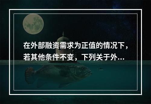 在外部融资需求为正值的情况下，若其他条件不变，下列关于外部融