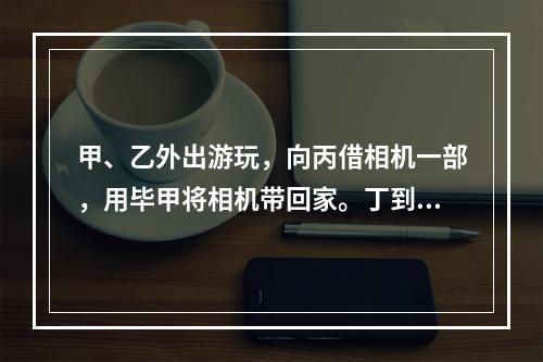 甲、乙外出游玩，向丙借相机一部，用毕甲将相机带回家。丁到甲家