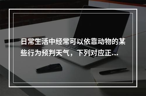 日常生活中经常可以依靠动物的某些行为预判天气，下列对应正确的