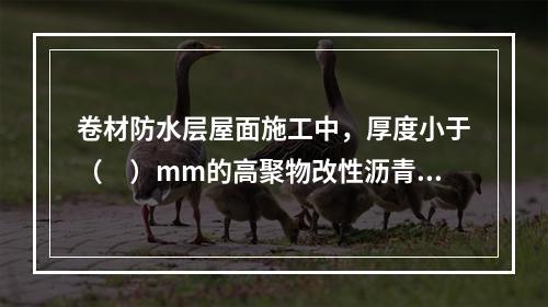 卷材防水层屋面施工中，厚度小于（　）mm的高聚物改性沥青防水