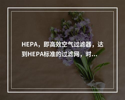 HEPA，即高效空气过滤器，达到HEPA标准的过滤网，对于0