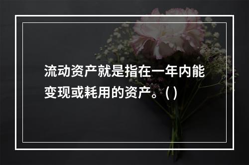 流动资产就是指在一年内能变现或耗用的资产。( )