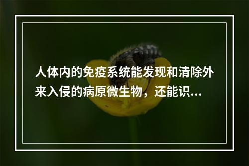 人体内的免疫系统能发现和清除外来入侵的病原微生物，还能识别和