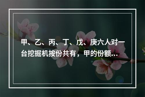 甲、乙、丙、丁、戊、庚六人对一台挖掘机按份共有，甲的份额是2